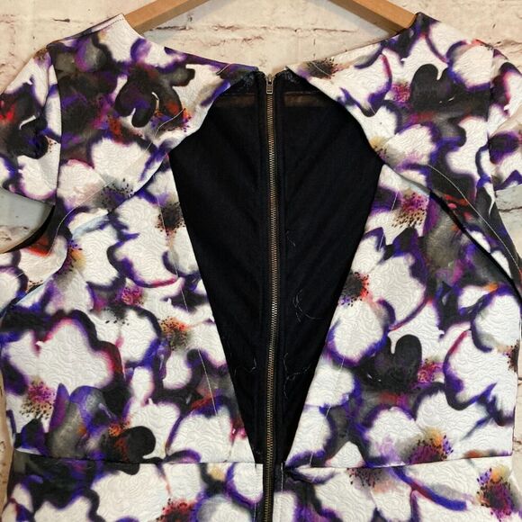 Coleen X Dress Womens 14 Purple Floral Watercolor Fit & Flare Cap Sleeve Mesh - Picture 4 of 16